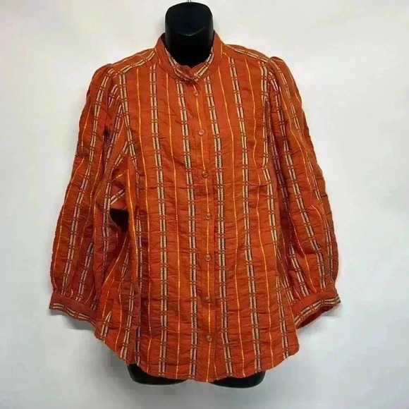 Pilcro size medium orange button up shirt Anthropologie - Picture 1 of 9